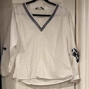 Zara Basics White Peasant Blouse
